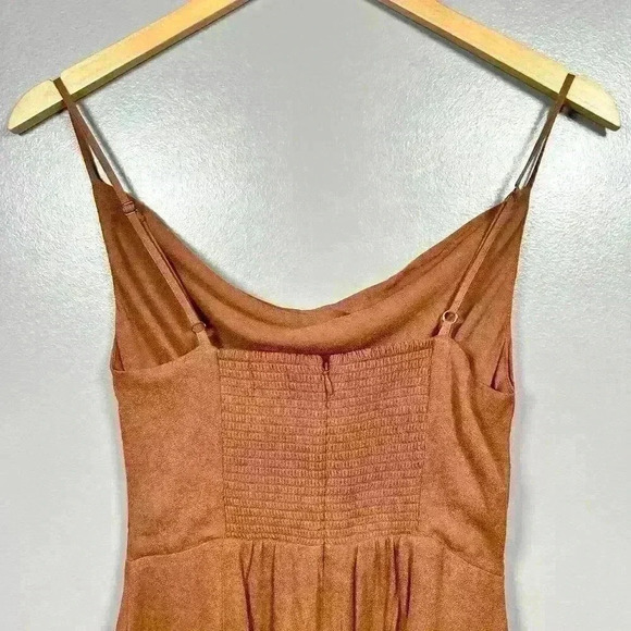 ARITZIA Cowl Neck Strappy A Line Mini Slip Dress Brown Smocked Back XS - Picture 9 of 10
